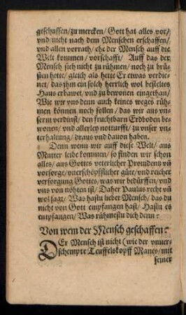 Von wem der Mensch geschaffen?
