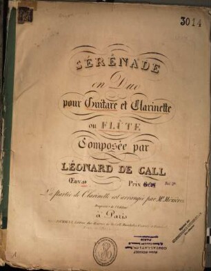Sérénade en duo pour guitare et clarinette ou flûte : op. 19