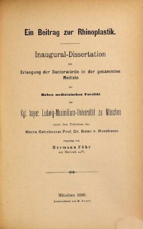 Ein Beitrag zur Rhinoplastik : Inaug.-Diss.