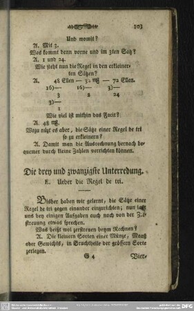 Die drey und zwanzigste Unterredung. E. Ueber die Regel de tri