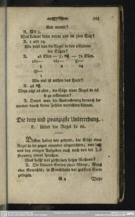 Die drey und zwanzigste Unterredung. E. Ueber die Regel de tri
