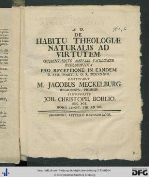 De Habitu Theologiae Naturalis Ad Virtutem