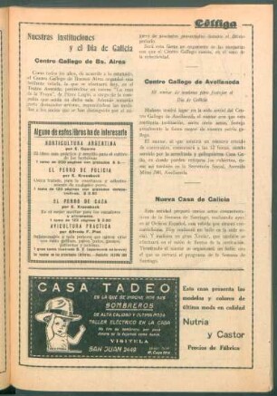 Nuestras instituciones y el Día de Galicia : Centro Gallego de Bs. Aires[,] Centro Gallego de Avellaneda [y] Nueva Casa de Galicia