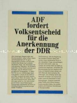 Propagandaflugblatt der "Aktion Demokratischer Fortschritt" zur Bundestagswahl 1969
