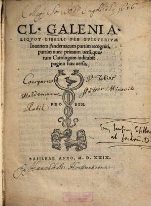 Cl. Galeni Aliquot libelli
