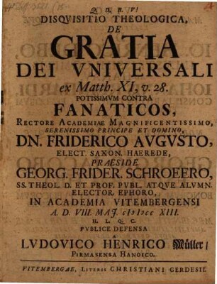 Disquisitio theol. de gratia Dei universali, ex Matth. XI,28 ...