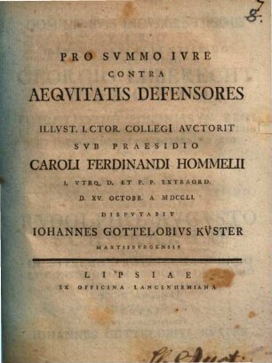 Pro Svmmo Ivre Contra Aeqvitatis Defensores