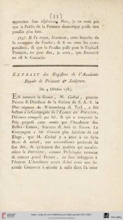 Extrait des Registres de l'Académie Royale de Peinture & Sculpture