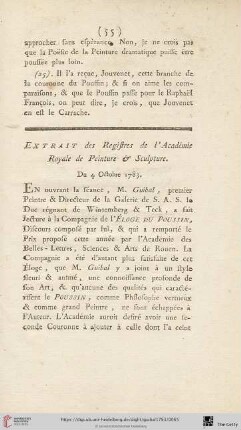 Extrait des Registres de l'Académie Royale de Peinture & Sculpture