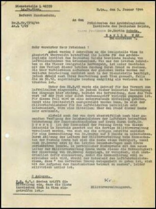 Brief; Wilhelm Kraiker an Martin Schede