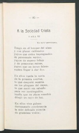 A la sociedad criolla : Fara tí - En su 6.° aniversario.