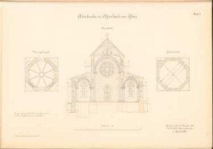 Abteikirche, Offenbach/Glan: Querschnitt, Grundrisse Vierungskuppel und Glockenstube 1:100