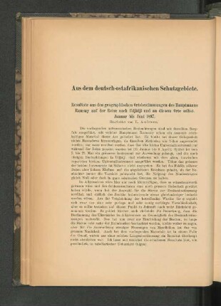 Resultate aus den geographischen Ortsbestimmungen des Hauptmanns Ramsay auf der Reise nach Udjidji und an diesem Orte selbst. Januar bis Juni 1897.