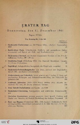 Erster Tag: Donnerstag, den 11. Dezember 1941, Beginn 15 Uhr (Nr. 1-245)