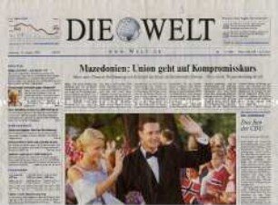 Tageszeitung "Die Welt", u.a. zum Einsatz von Bundeswehr-Soldaten in Mazedonien