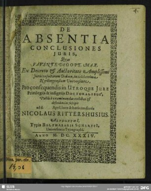 De Absentia Conclusiones Iuris : ad d. [...] April