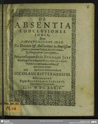 De Absentia Conclusiones Iuris : ad d. [...] April