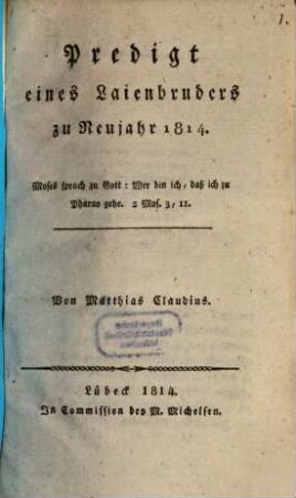 Predigt eines Laienbruders zu Neujahr 1814