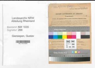 Entnazifizierung Gustav Giersiepen , geb. 21.07.1891 (Bergbauangestellter)