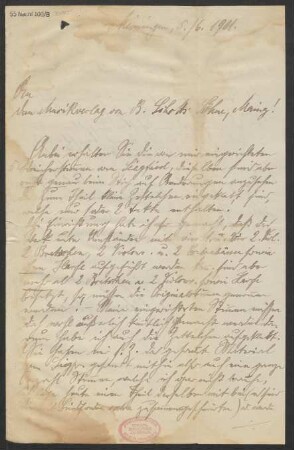 Brief an B. Schott's Söhne : 05.06.1901