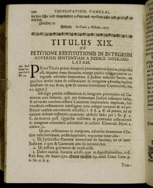Titulus XIX. De Petitione Restitutionis In Integrum Adversus Sententiam A Judice Inferiori Latam.