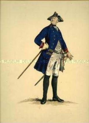 Uniformdarstellung, Offizier vom Infanterie-Regiment No. 54, Preußen, um 1786. Probedruck aus Menzel: Die Armee Friedrich's des Großen.