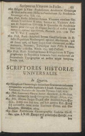 Scriptores Historiae Universalis. In Quarto