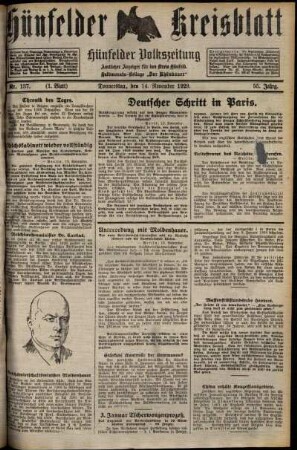 Erste Ausgabe vom Donnerstag, den 14. November 1929.