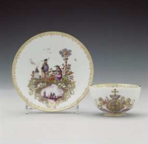 Koppchen und Unterschale mit Wappen des Clemens August von Bayern und Chinoiserien