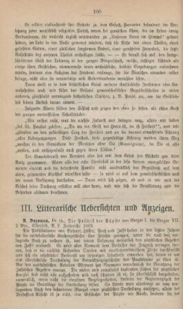 100-102 Litterarische Uebersichten und Anzeigen