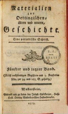 Materialien zur oettingischen ältern und neuern Geschichte : eine periodische Schrift. 5. 1775