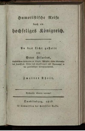 Theil 2: Humoristische Reise durch ein hochseliges Königreich. Theil 2