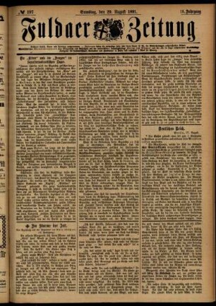 Ausgabe vom Samstag, den 29. August 1891.