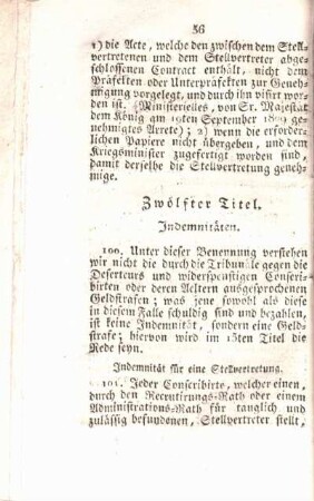Zwölfter Titel. Indemnitäten.