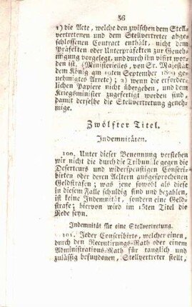 Zwölfter Titel. Indemnitäten.