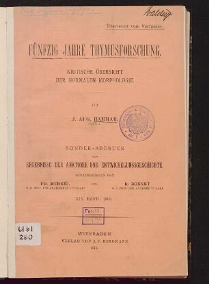 Fünfzig Jahre Thymusforschung : kritische Übersicht der normalen Morphologie