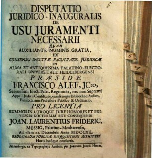 Disp. iur. inaug. de usu iuramenti necessarii
