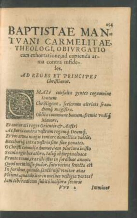 Baptistae Mantuani ... Obiurgatio cum exhortatione, ad capienda arma contra infideles.