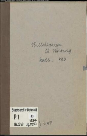 Kirchenbuchduplikat der katholischen Gemeinde Willebadessen, Kreis Warburg (GHT 1839-1857). (Gemeinde: Katholische Gemeinde Willebadessen)