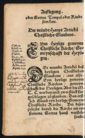 Der neündt Haupt Artickel Christlichs Glaubens.