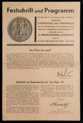 Einweihung des Ehrenmales in Bochum 75. Gründungsfeier des Regiments  5. Wiedersehens-Feier