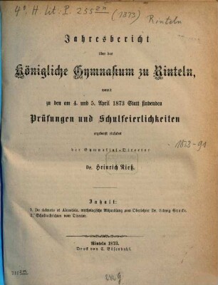 Jahresbericht : über das Schuljahr .... 1872/73