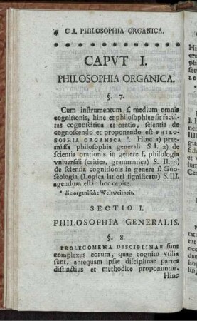 Sectio I. Philosophia Generalis.