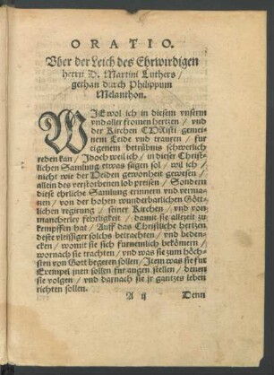 Oratio. Uber der Leich des Ehrwirdigen herrn D. Martini Luthers/ gethan durch Philippum Melanthon.