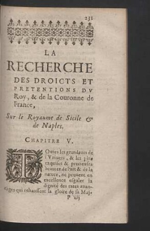 Sur le Royaume de Sicile & de Naples. Chapitre V.