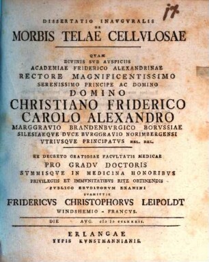 Dissertatio inavgvralis de morbis telae cellvlosae