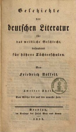 Lehrbuch der deutschen Literatur : für das weibliche Geschlecht, besonders für höhere Töchterschulen, 3/4
