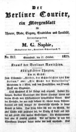 No. 812, Sonnabend, den 17. October 1829