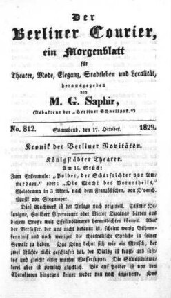 No. 812, Sonnabend, den 17. October 1829