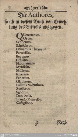 Die Authores, so ich in diesem Buch von Erwehlung des Vitriols angezogen.